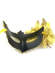 Flower & Sequin Decor Costume Face Shield - Gold - View 2