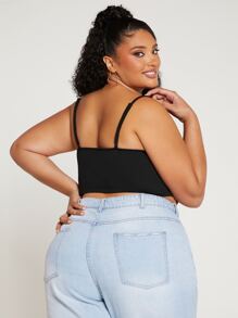 SHEIN CURVE+ Plus Solid Cami Top - Black - View 2