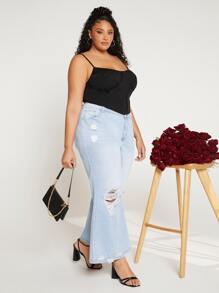 SHEIN CURVE+ Plus Solid Cami Top - Black - View 5