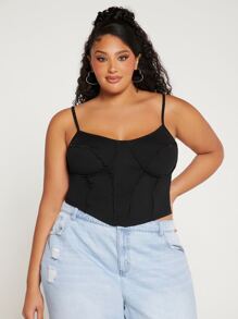 SHEIN CURVE+ Plus Solid Cami Top - Black - View 6