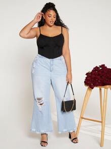 SHEIN CURVE+ Plus Solid Cami Top - Black - View 7
