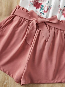 SHEIN Bộ hai mảnh Gái Thắt lưng Xù Quần paper-bag Hoa Boho - Nhiều màu - Xem 4