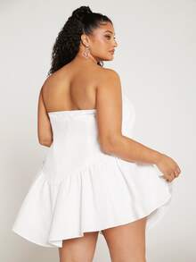 SHEIN CURVE+ Vestido tubo bajo con fruncido con corchete fruncido bustier - Blanco - Ver 2