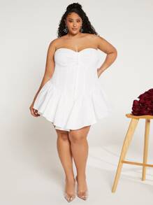 SHEIN CURVE+ Vestido tubo bajo con fruncido con corchete fruncido bustier - Blanco - Ver 5