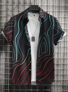 Manfinity 男士圖案印花襯衫不帶T恤 - 黑色 - 查看 1