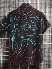 Manfinity 男士圖案印花襯衫不帶T恤 - 黑色 - 查看 2