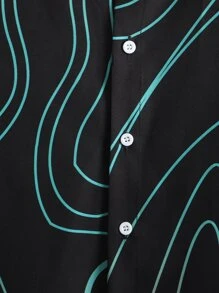 Manfinity 男士圖案印花襯衫不帶T恤 - 黑色 - 查看 7