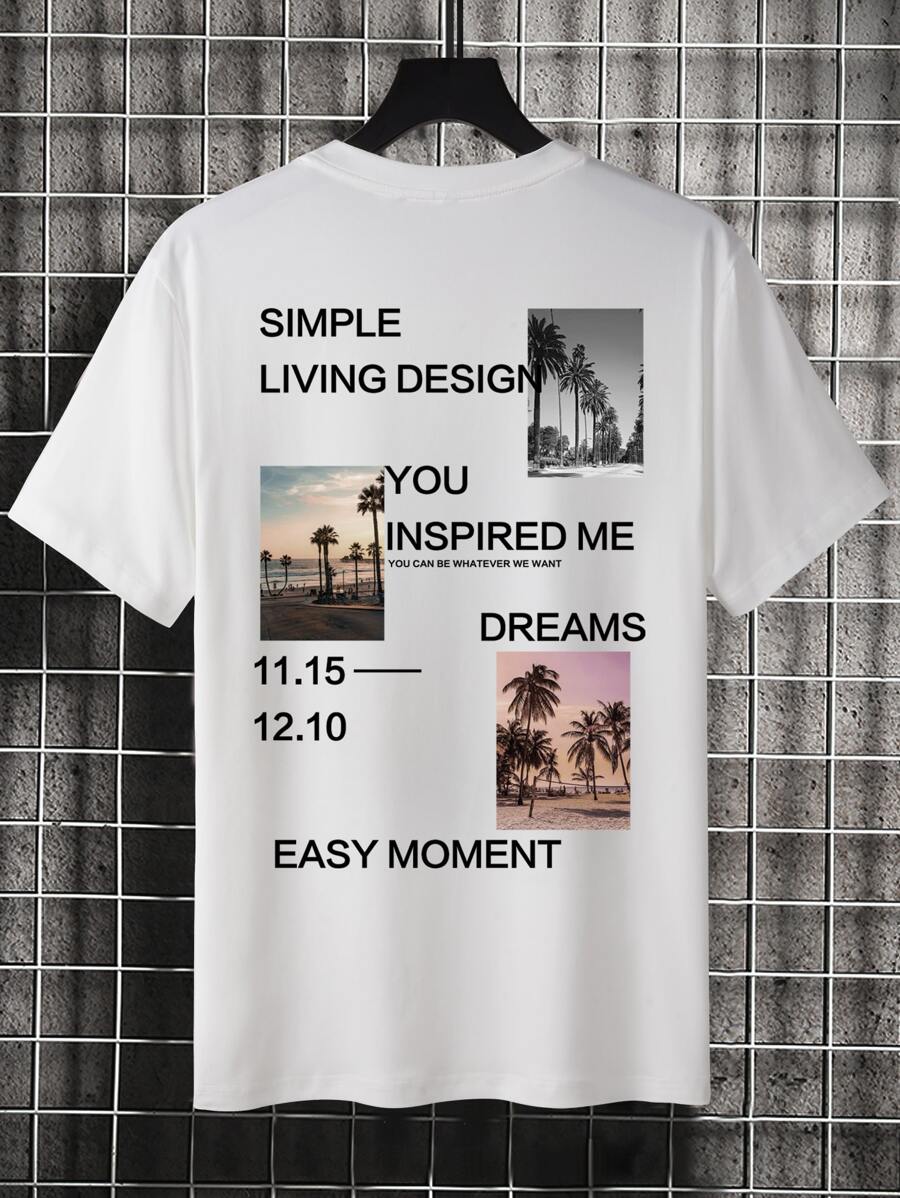 Manfinity Men Slogan & Palm Tree Print Tee - White - View 1