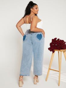 SHEIN CURVE+ Plus Stepped Waist Wide Leg Jeans - Light Wash - View 2