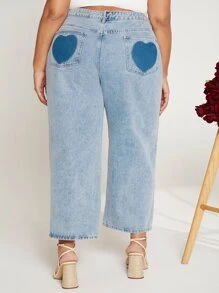 SHEIN CURVE+ Plus Stepped Waist Wide Leg Jeans - Light Wash - View 8
