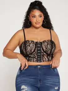 SHEIN CURVE+ Plus Hook And Eye Lace Cami Top - Multicolor - View 1