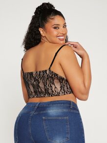 SHEIN CURVE+ Plus Hook And Eye Lace Cami Top - Multicolor - View 2
