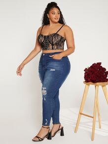 SHEIN CURVE+ Plus Hook And Eye Lace Cami Top - Multicolor - View 3