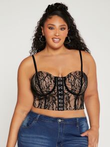 SHEIN CURVE+ Plus Hook And Eye Lace Cami Top - Multicolor - View 4