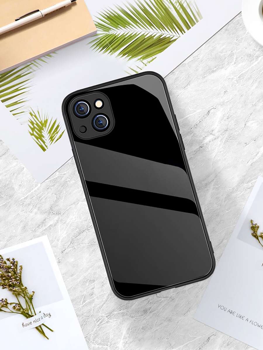 1pc Black Glass Phone Case Compatible With Iphone 16/16Pro/16Plus/16ProMax, A55/A54/A53, S24/S24Ultra/S24Plus/S24FE, Pixel 9/9Pro/9ProXL - Black - View 1