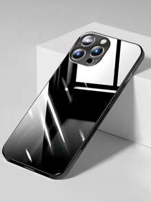 1pc Black Glass Phone Case Compatible With Iphone 16/16Pro/16Plus/16ProMax, A55/A54/A53, S24/S24Ultra/S24Plus/S24FE, Pixel 9/9Pro/9ProXL - Black - View 2