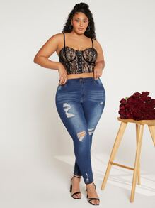 SHEIN CURVE+ Plus Hook And Eye Lace Cami Top - Multicolor - View 5