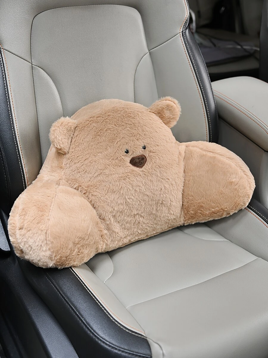 1 Pieza Cojín Lumbar De Peluche Oso Teddy Multi-color Para Asiento De Coche, Silla De Oficina, Suministros Multifuncionales - Marrón - Ver 1