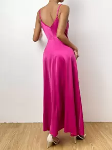 SHEIN Unity 垂領圍裹下擺吊帶連衣裙 - 玫紅色 - 查看 3