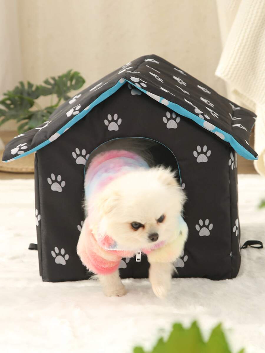 1入組黑色爪印戶外防水寵物床,適合中小型寵物(1-12公斤),適用於四季 - 彩色 - 查看 1