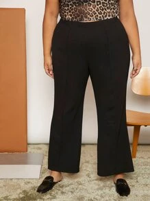 SHEIN CURVE+ Plus High Waist Flare Leg Trousers - Black - View 2