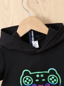 Baby Boy Gamepad Print Hooded Tee & Shorts - Black - View 4