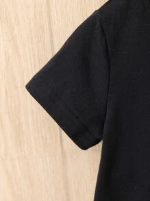 男嬰卡通圖案T恤和字母圖案短褲 - 黑色 - 查看 5