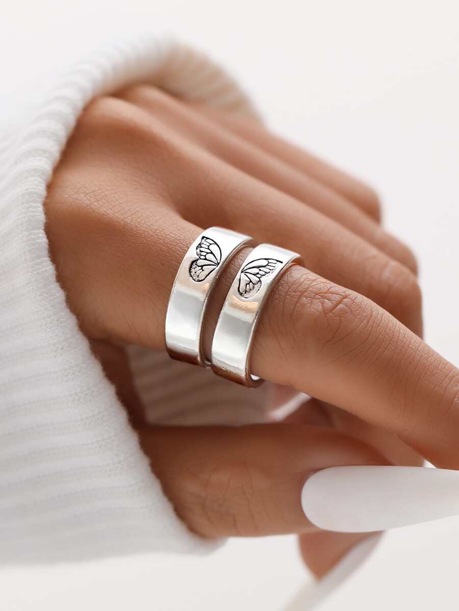 2入組情侶蝴蝶細節戒指