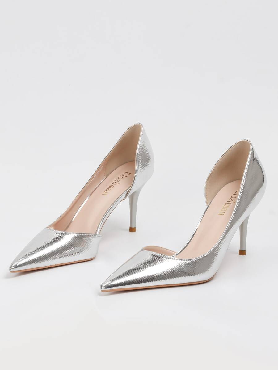 Metallic Point Toe Stiletto Heeled Court Pumps
