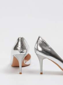 Metallic Point Toe Stiletto Heeled Court Pumps