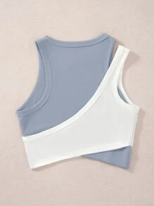 SHEIN Unity Two Tone Cut Out Crop Tank Top - Dusty Blue - View 2