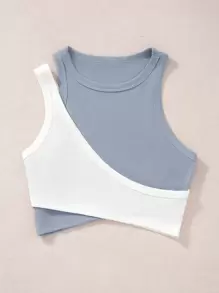 SHEIN Unity Two Tone Cut Out Crop Tank Top - Dusty Blue - View 4