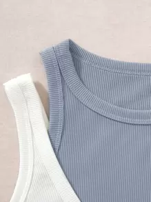 SHEIN Unity Two Tone Cut Out Crop Tank Top - Dusty Blue - View 6