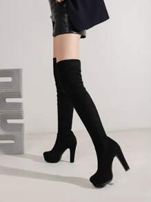 Slip On Faux Suede Sock Boots - Black - View 4