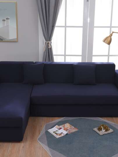 1pc Solid Stretchy Sofa Slipcover & 1pc Cushion Cover Without Filler