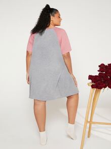 SHEIN CURVE+ 大碼標語圖案插肩袖睡裙