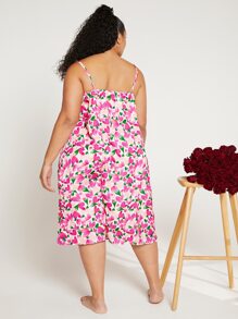 SHEIN CURVE+ 大碼滿版印花蕾絲拼接吊帶睡裙 - 彩色 - 查看 2