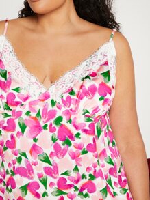 SHEIN CURVE+ 大碼滿版印花蕾絲拼接吊帶睡裙 - 彩色 - 查看 3