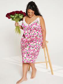 SHEIN CURVE+ 大碼滿版印花蕾絲拼接吊帶睡裙 - 彩色 - 查看 6