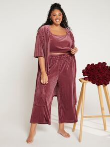 SHEIN CURVE+ Plus 1pc Dual Pocket Open Front Robe - Redwood - View 3