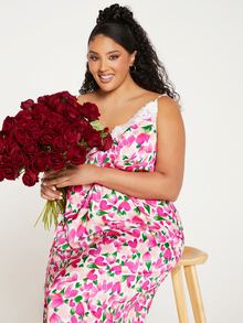 SHEIN CURVE+ 大碼滿版印花蕾絲拼接吊帶睡裙 - 彩色 - 查看 7