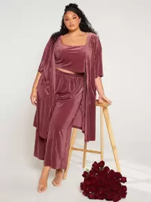 SHEIN CURVE+ Plus 1pc Dual Pocket Open Front Robe - Redwood - View 5