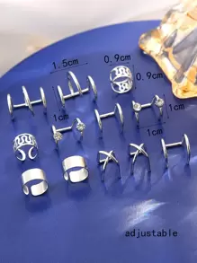 12pcs Rhinestone Decor Ring Ear Cuff - Silver - View 3