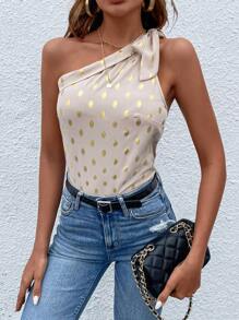 SHEIN Clasi 燙金單肩打結襯衫 - 杏色 - 查看 3