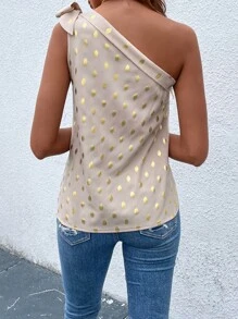 SHEIN Clasi 燙金單肩打結襯衫 - 杏色 - 查看 4