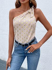 SHEIN Clasi 燙金單肩打結襯衫 - 杏色 - 查看 5