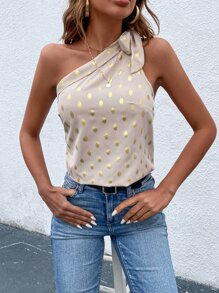 SHEIN Clasi 燙金單肩打結襯衫 - 杏色 - 查看 1