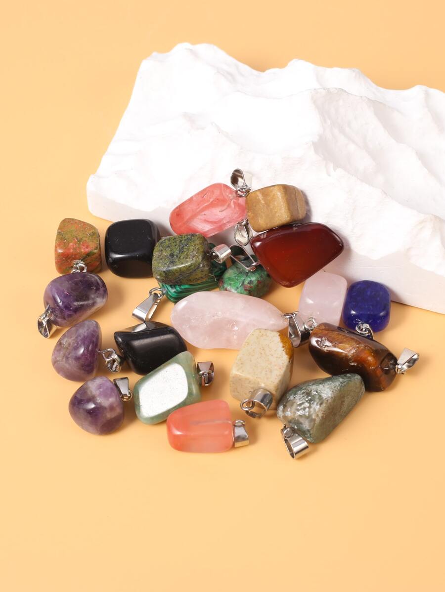 20 chiếc Đá tự nhiên Thạch anh tím Mặt dây chuyền DIY hình học ngẫu nhiên - Nhiều màu - Xem 1