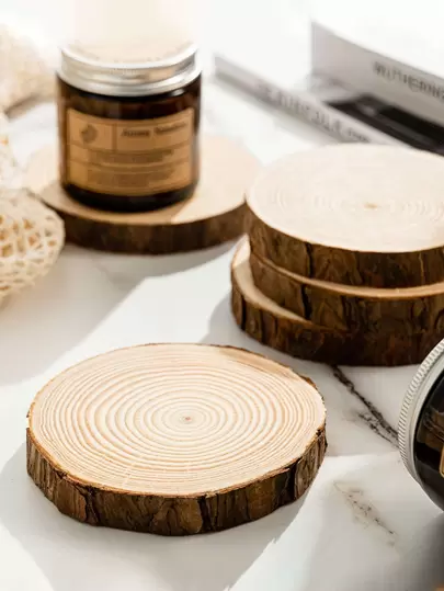 1pc, 2pcs, 3pcs, 4pcs, 5pcs, 6pcs Round Wooden Slices, Handmade DIY Crafts, Wood Chips With Annual Rings & Bark, Background Wall Decoration Ornaments