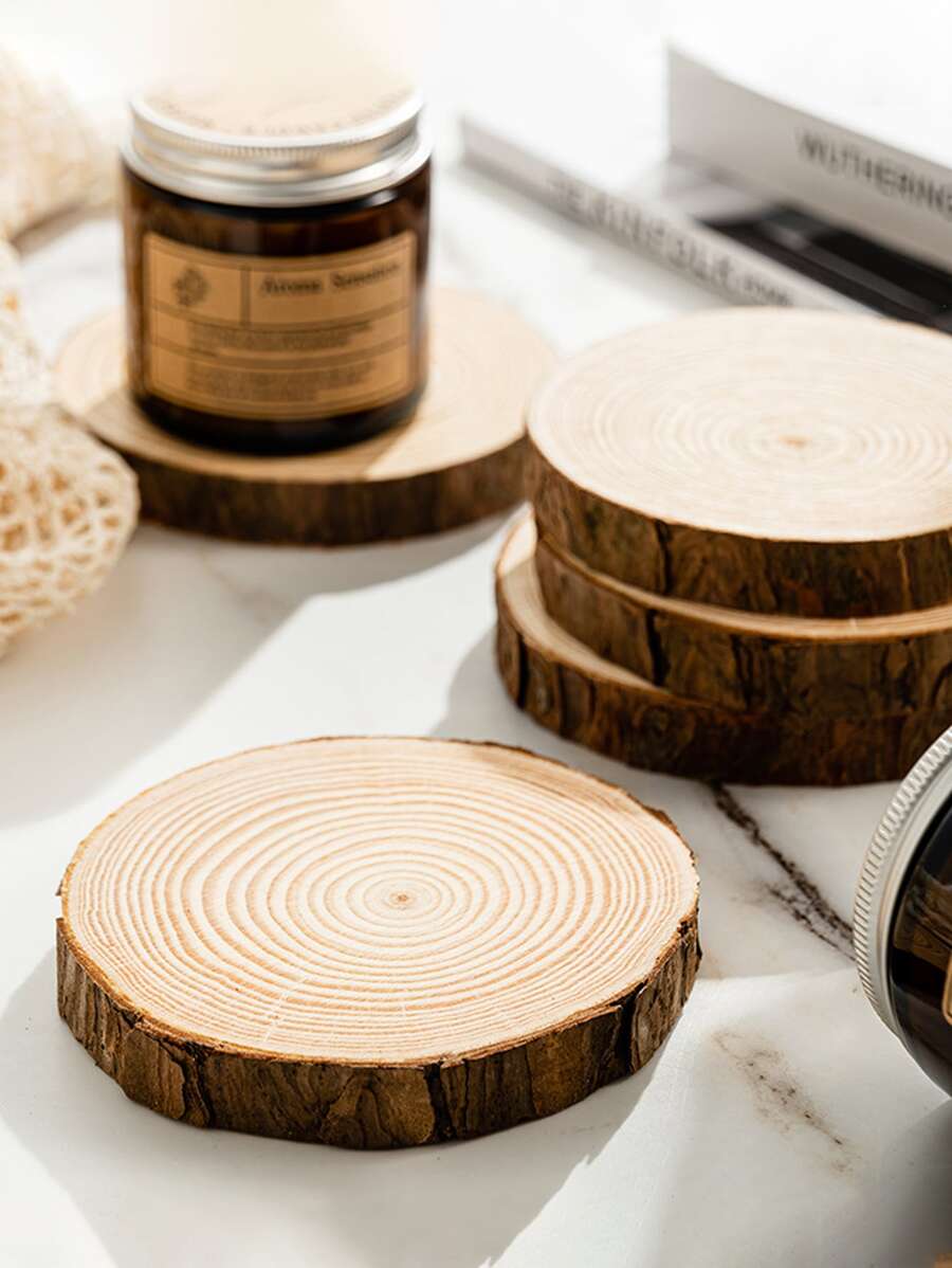 1入/2入/3入/4入/5入/6入圓形木片，手工DIY工藝品，帶年輪和樹皮的木片，作為背景牆裝飾擺件 - 杏色 - 查看 1